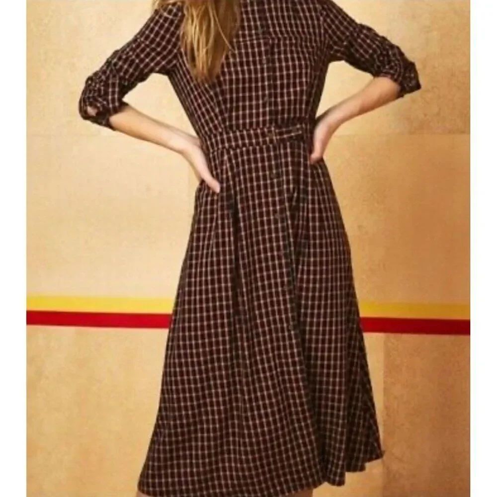 NWT Court & Rowe Kingsley Women Plaid Button Down Long Sleeve Pleated Maxi Dress